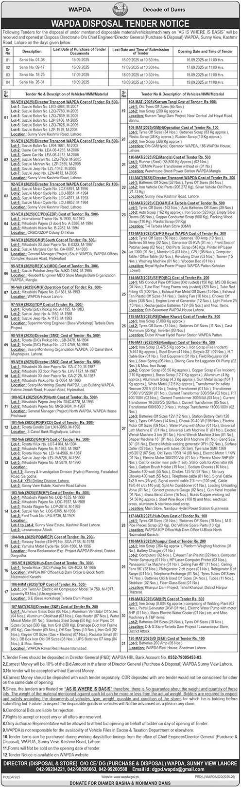 WAPDA Hospital Lahore Tender Notice